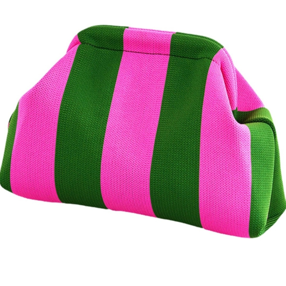 "Gyft" Pink and Green Crochet Dumpling Clutch Purse Women
